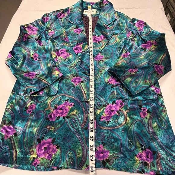 Vintage Womens Blazer Jacket Size M Single Breasted Floral Satin 80's 90's - Picture 15 of 16